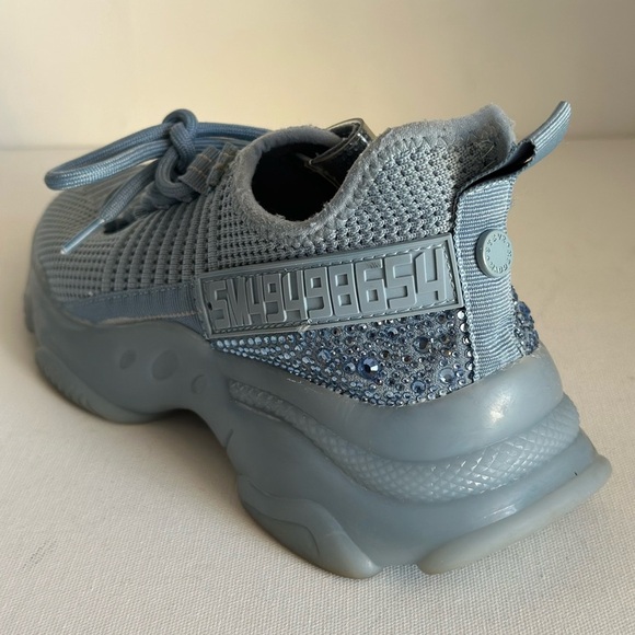 Steve Madden Women's Sz 7 (6.5) Maxima Knit Baby Blue Rhinestone Fashion Sneaker - Picture 8 of 12